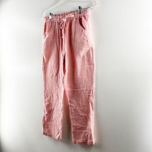 Olivaceous High Rise Cotton Gauzy Pull On Beach Straight Leg Pants Pink Medium - Picture 7 of 7